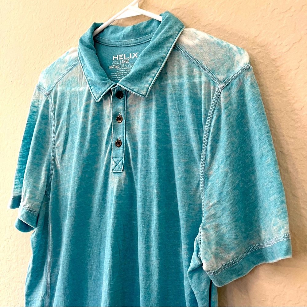 Helix Distressed Short Sleeve Lightweight Polo Shirt Sz L